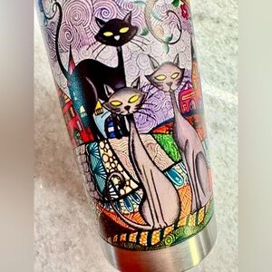 New Large Whimsical Cat Print Stainless Steel Metal Travel Mug Cup Tumbler 20oz